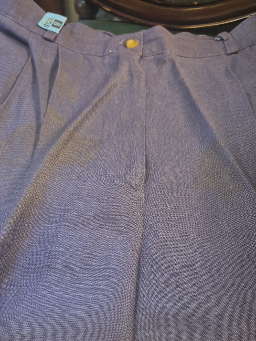 Purple Linen Shorts with Button Waist